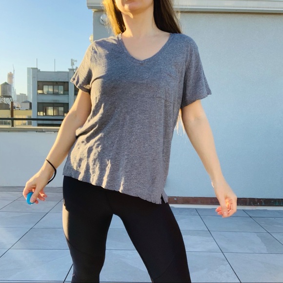 Madewell Gray Basic T-hirt V-Neck Drop Shoulder Top Shirt Oversized Plus - Picture 16 of 16